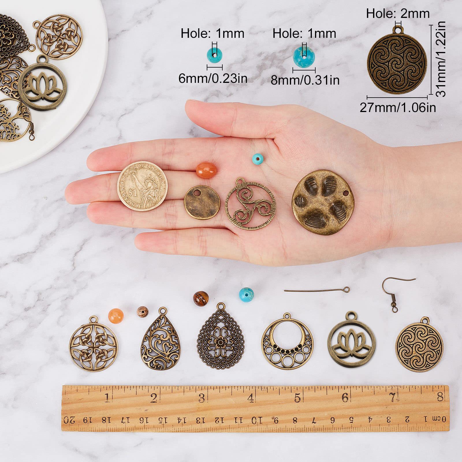 SUNNYCLUE 1 Boîte De 10 Paires De Boucles D'oreilles Pendantes Vintage Patine Verte Bohémienne Creuses Kit De Fabrication De Boucles D'oreilles Pendantes Turquoise Ensemble De Boucles D'oreilles