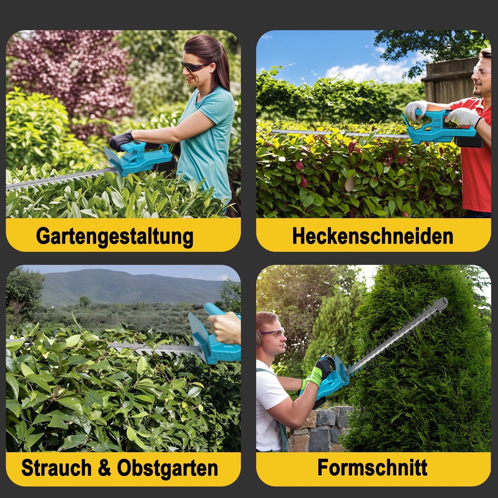 Akku-Heckenschere für Makita-18V-Akku,Elektrische Heckenschere mit 2 Akkus | 51 cm Schnittlänge, 15 mm Zahnabstand,Ergonomischer Griff,Leicht Elektro-Heckenschere für Garten, Sträucher und Hecken