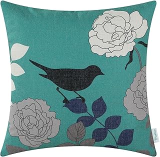 CaliTime Canvas Throw Pillow Cover Case for Couch Sofa Home Decoration Floral Cartoon Shadow Bird Silhouette 18 X 18 Inche...