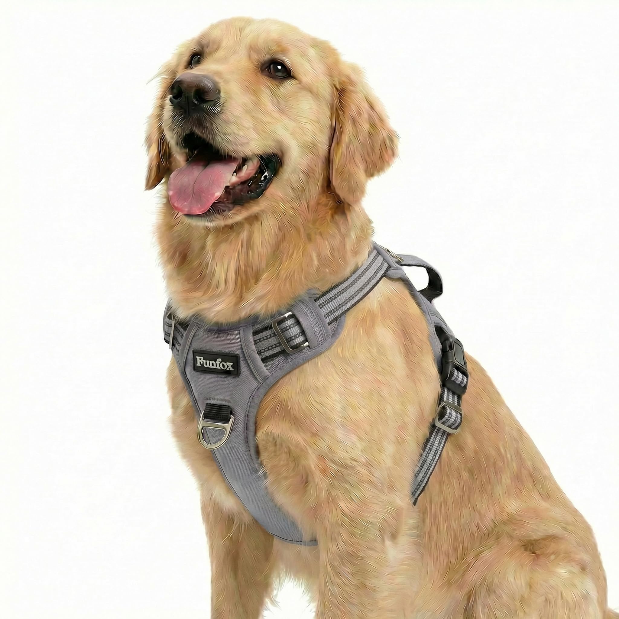 Funfox Hundegeschirr Mittelgroße Hunde, Anti Zug Brustgeschirr Verstellbares Geschirr Hund mit Griff Reflektorstreifen, No Pull Geschirr Hund für Kleine Mittlere Grosse Dog Harness