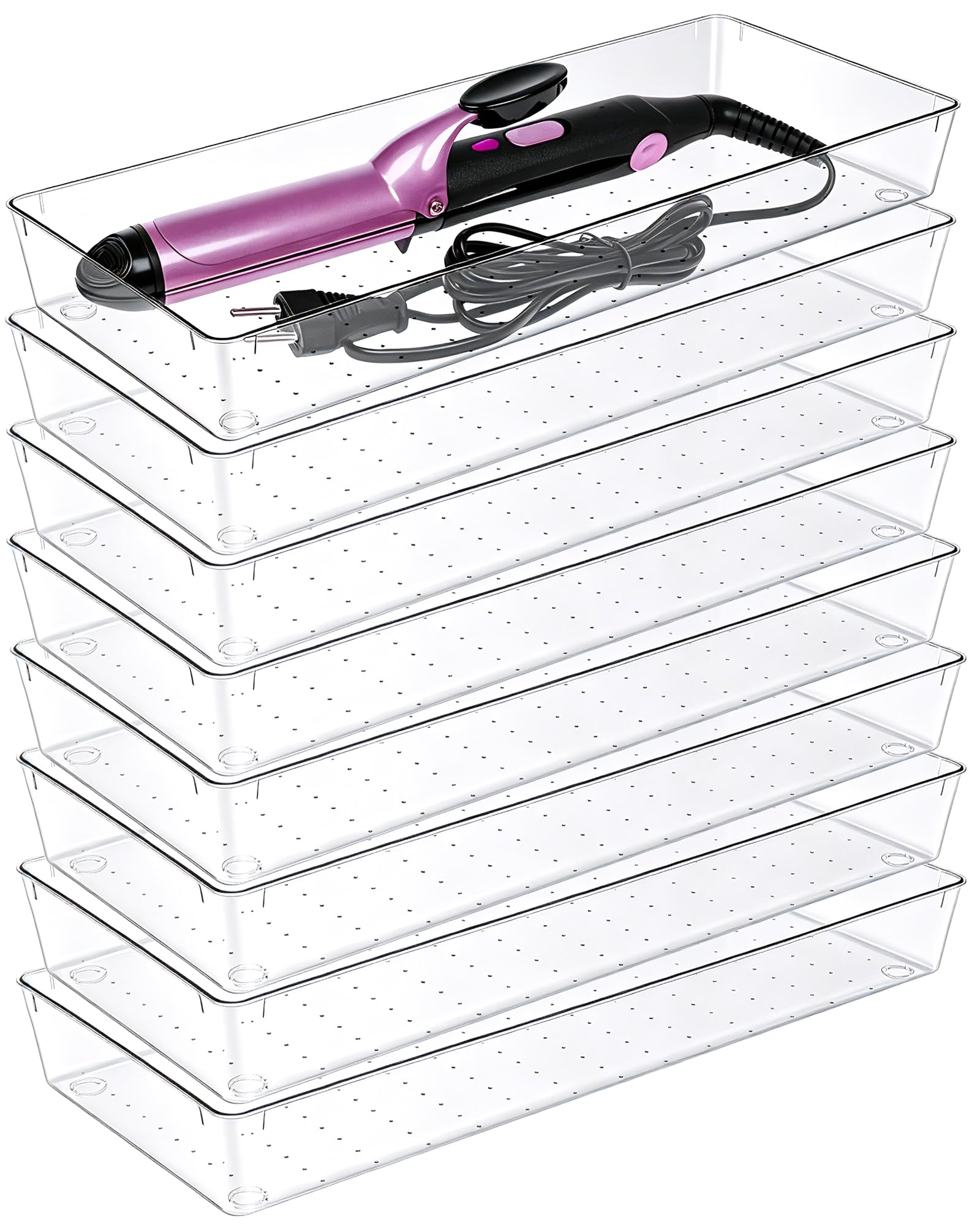 Manalete 8 vassoi portaoggetti extra large per cassetti, 38,1 x 15,2 cm, contenitori multiuso in plastica trasparente per vanità, trucco, utensili da cucina, bagno, scrivania da ufficio, utensili da