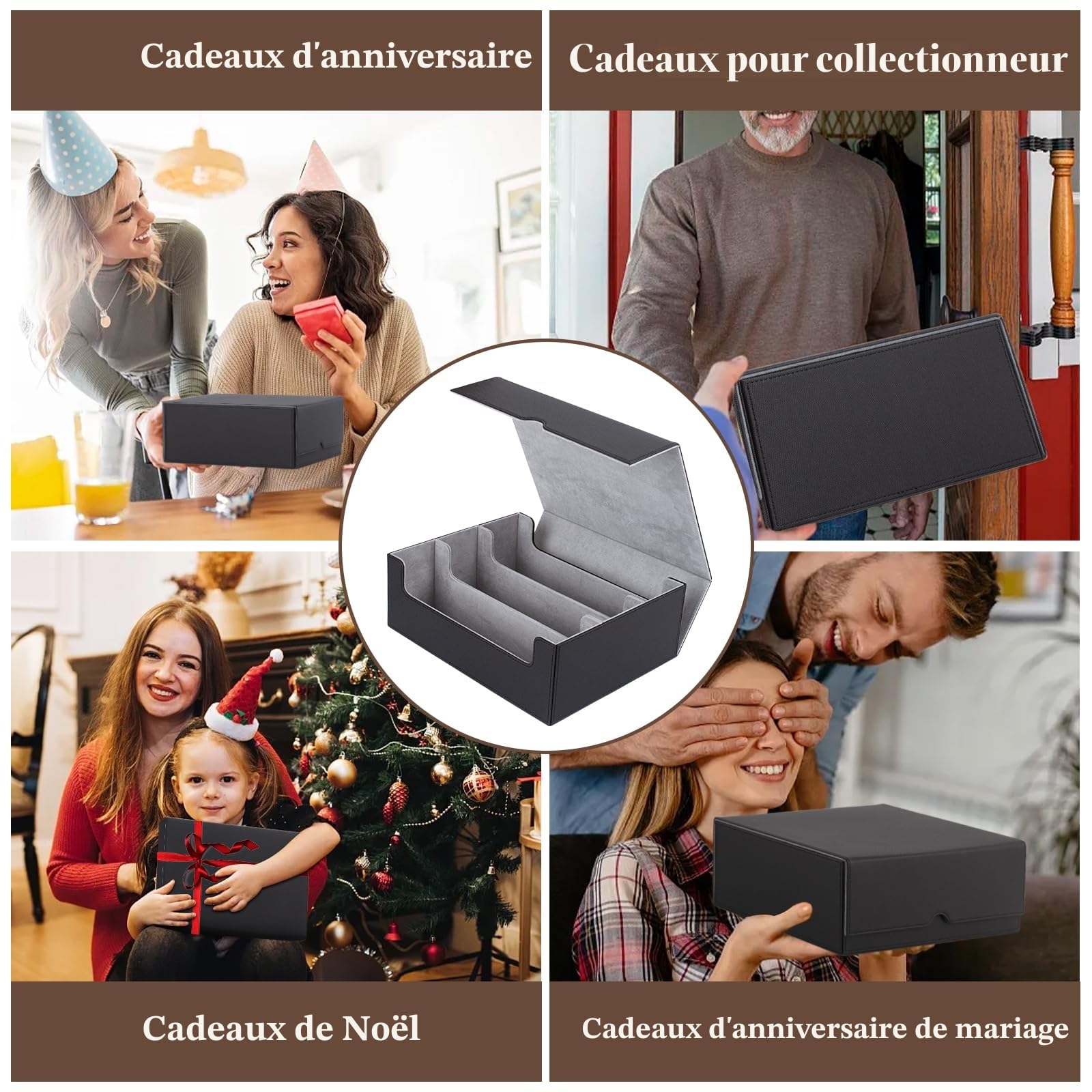 ECOSEAO Boîte à Cartes Pour MTG, Boîte de Rangement Cartes Magnétique, Magnetic Deck Box en Cuir pour Plus de 1800 Cartes, Boîte de Rangement pour Carte à Collectionner pour TCG Carte(Noir-gris)