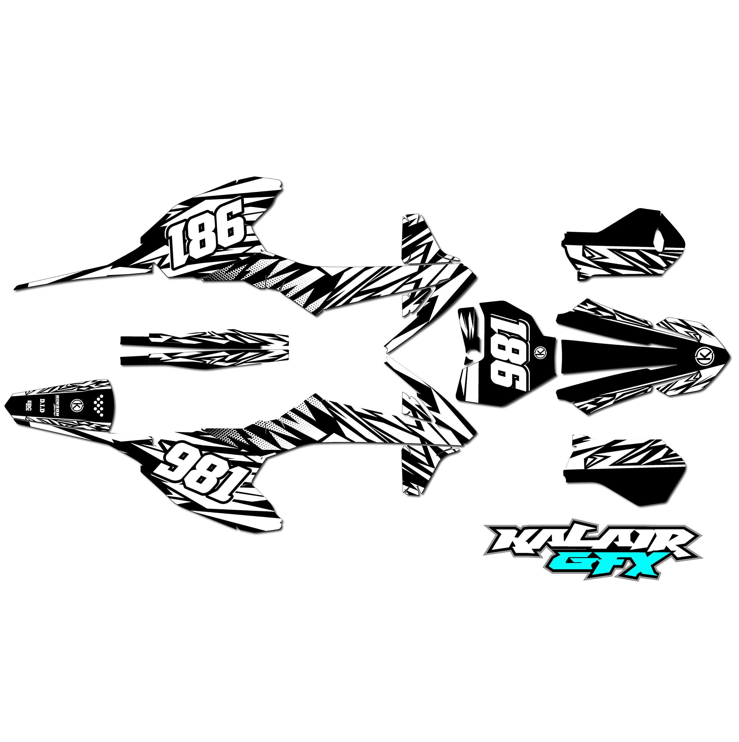 Kalair GFX Graphics Kit for KTM ELECTRIC MINI SX E5 and MINI SX E3 (2020-2023) Twitch Series White 21 Mil - Dirt pit bike motorcycle sticker, dirtbike racing decal motocross accessories no-plastics