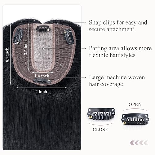 Miniatura 5 de Hairro Extensiones de cabello humano con pinzas para mujer, 4 x 4.7 pulgadas, base de seda de 130 % de densidad, para pérdida de cabello, cabello