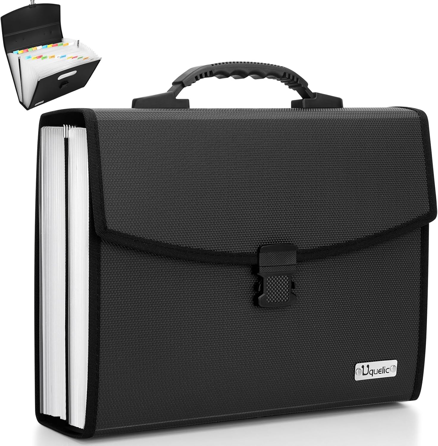 Uquelic 26 Pockets Expanding File Folder Organizer - Upgraded Durable Buckle, Accordion Folder Base with Ergonomic Portable Handle/Large A4 Letter Size Document Organizer, Folders with Pockets