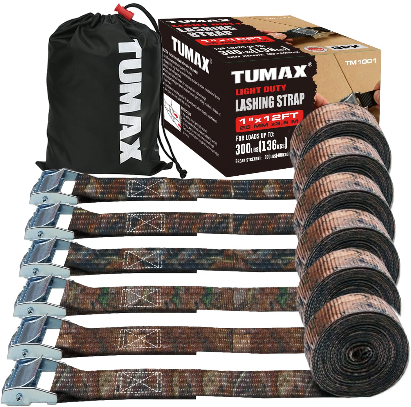 Cam Buckle Tie Down Straps - 6 Pack, 900Lbs Capacity -8