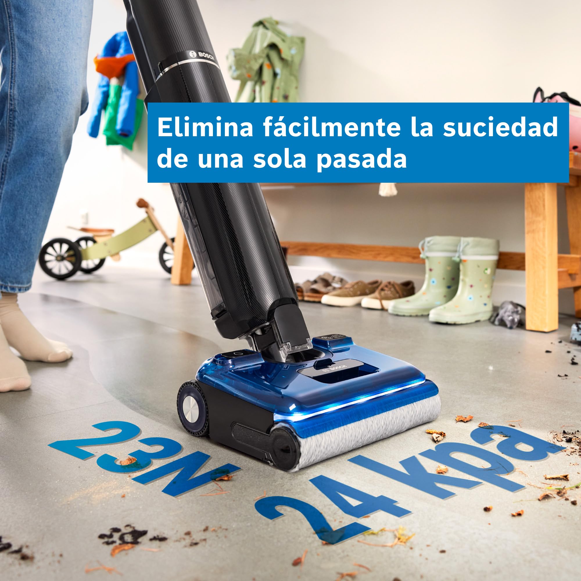 Bosch Fregona aspiradora eléctrica 2 en 1, BHF61BS, sin Cable, en Negro