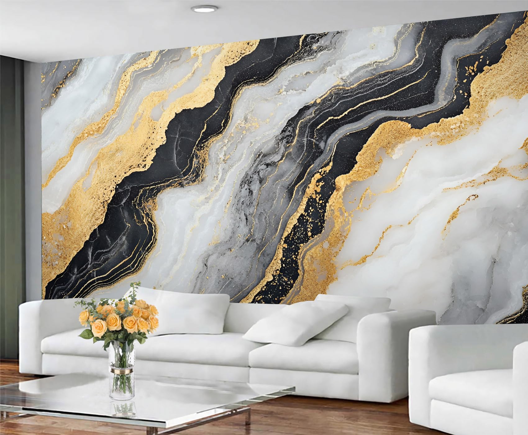 GIVLWF Wallpaper - Marble Home Decor & Mural, Gold Texture Bedroom Wallpaper, Wall Paper for Living Room, Large Wall Mural - Not Self-Adhesive, Black & White Marble — image 1