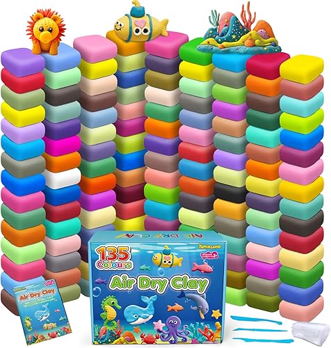 Arcilla seca al aire 135 colores, arcilla de modelado para niños, juguete mágico de moldeo de bricolaje con herramientas, regalo para niños y niñas