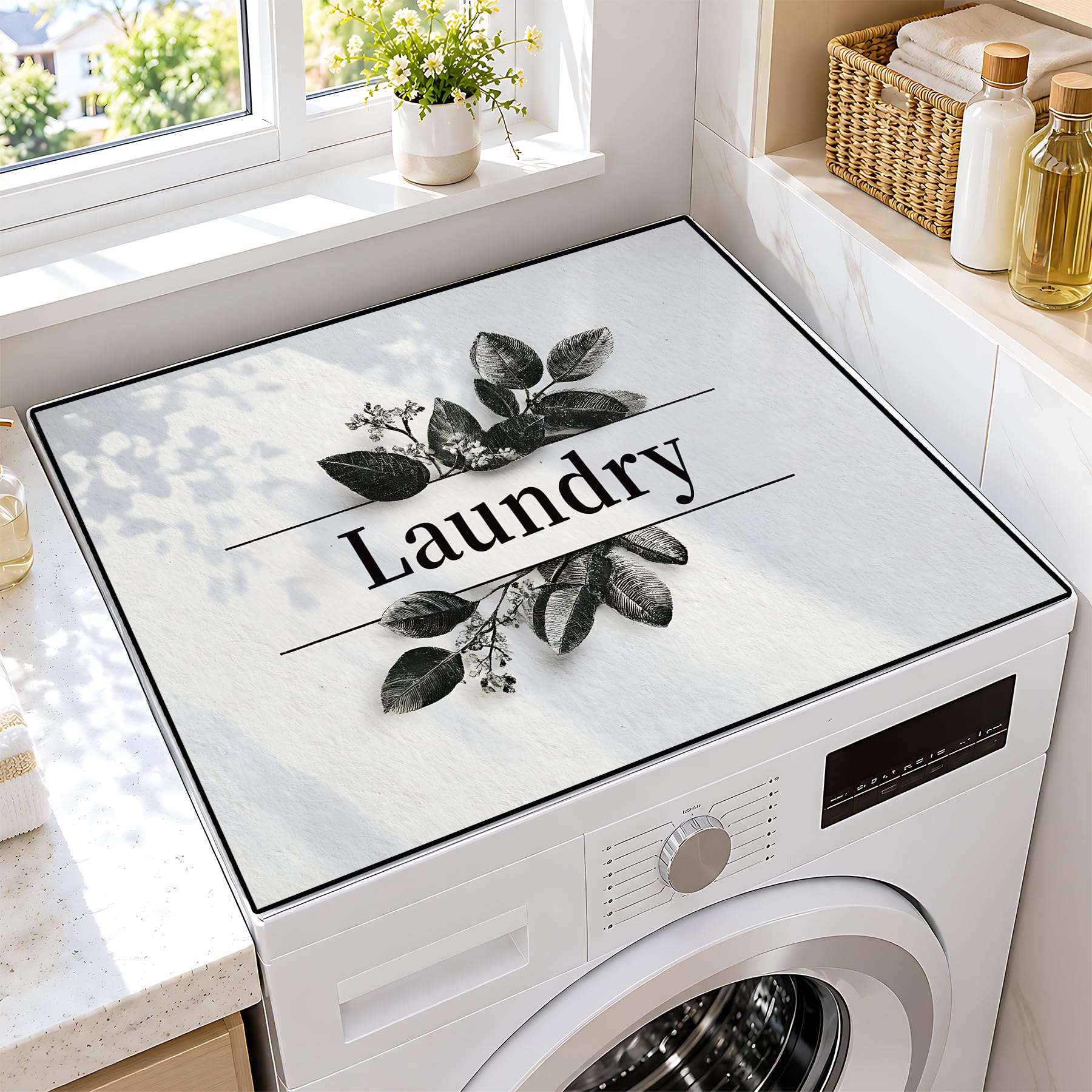 Washer Dryer Top Cover Mat, Non-Slip Laundry Room Decor, Laundry Room Kitchen Appliance Decor Protector Universal 23.6"x19.7" (Laundry 2)