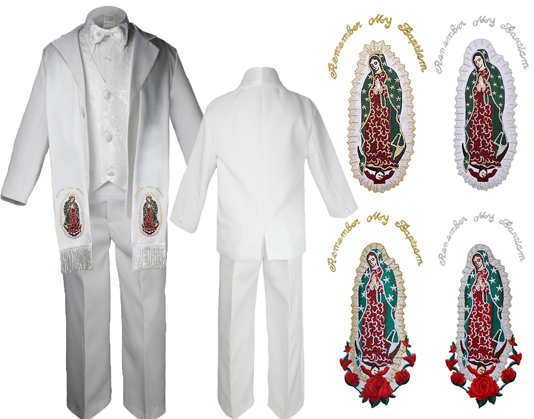 Unotux Kids Baby Boy Christening Baptism Formal White Paisley Vest Suit Guadalupe Sm-7 (3T, Add Silver English)