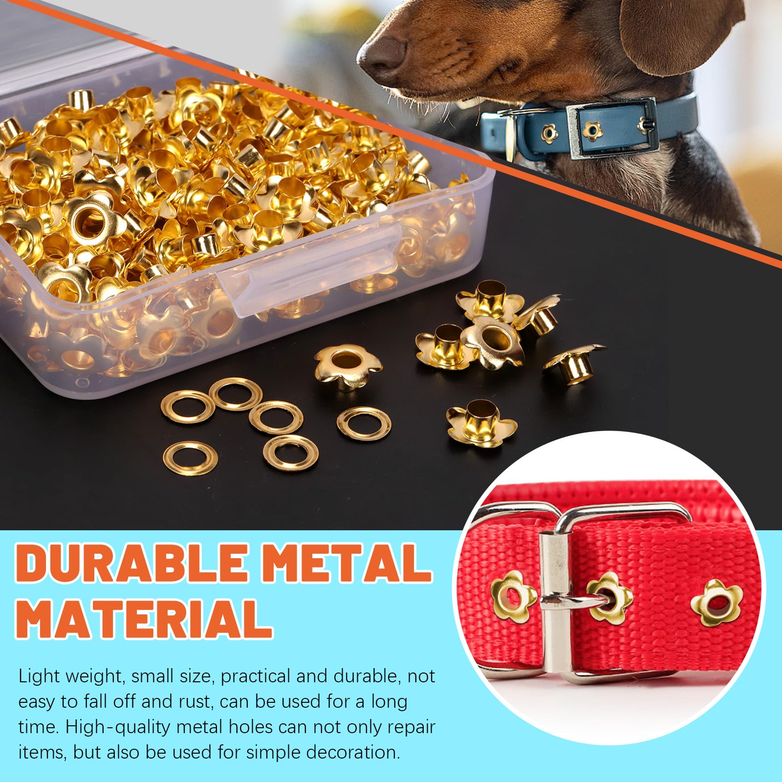 Tanstic 200Pcs 3/16 Inch Grommet Eyelets Metal Eyelets Flower Eyelet Grommets for Shoes Bag Leather (Gold) - Image 3