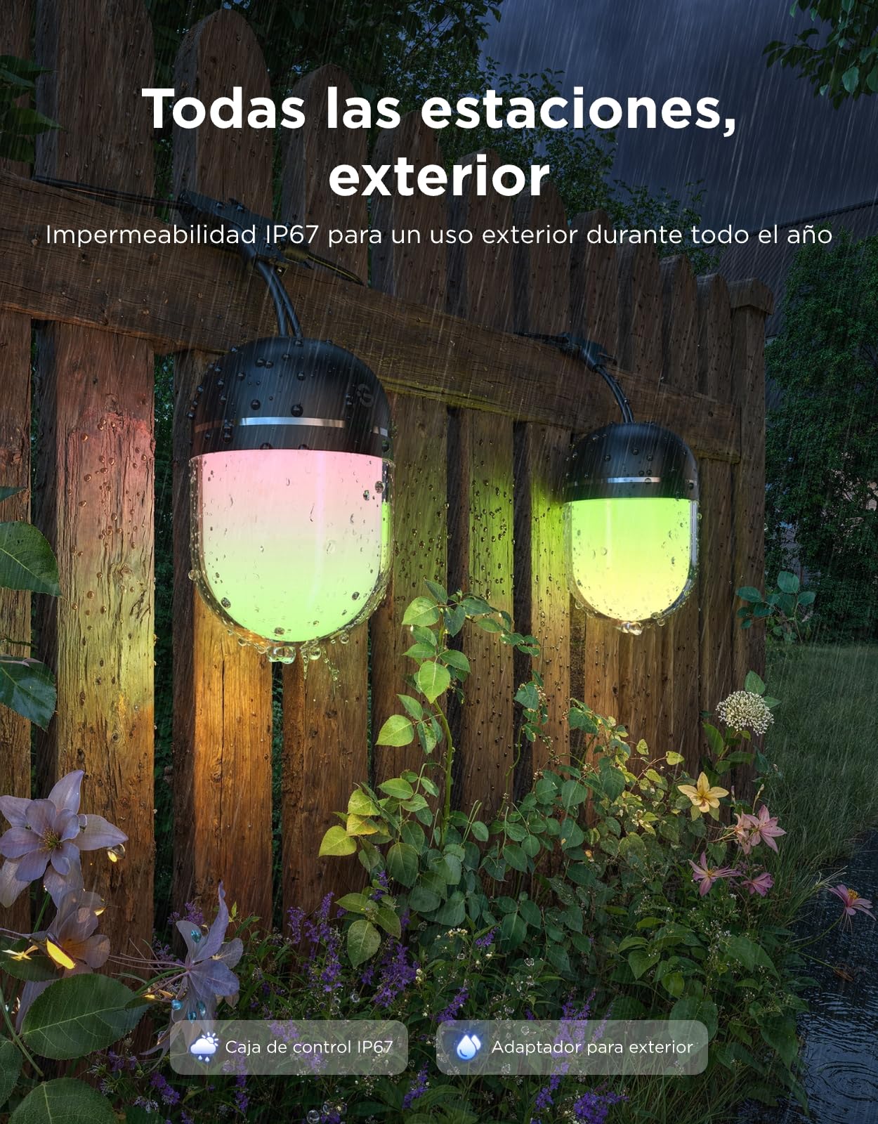 Govee Guirnalda Luces Exterior 10M, RGBICW 240lm pro LED, App Control,IP67 | 16M Colores DIY, 111+ Modos de Escenas, Sync Música, Matter/Alexa/Google, 30000h, Instal. Fácil, Jardín/Balcón/Terraza