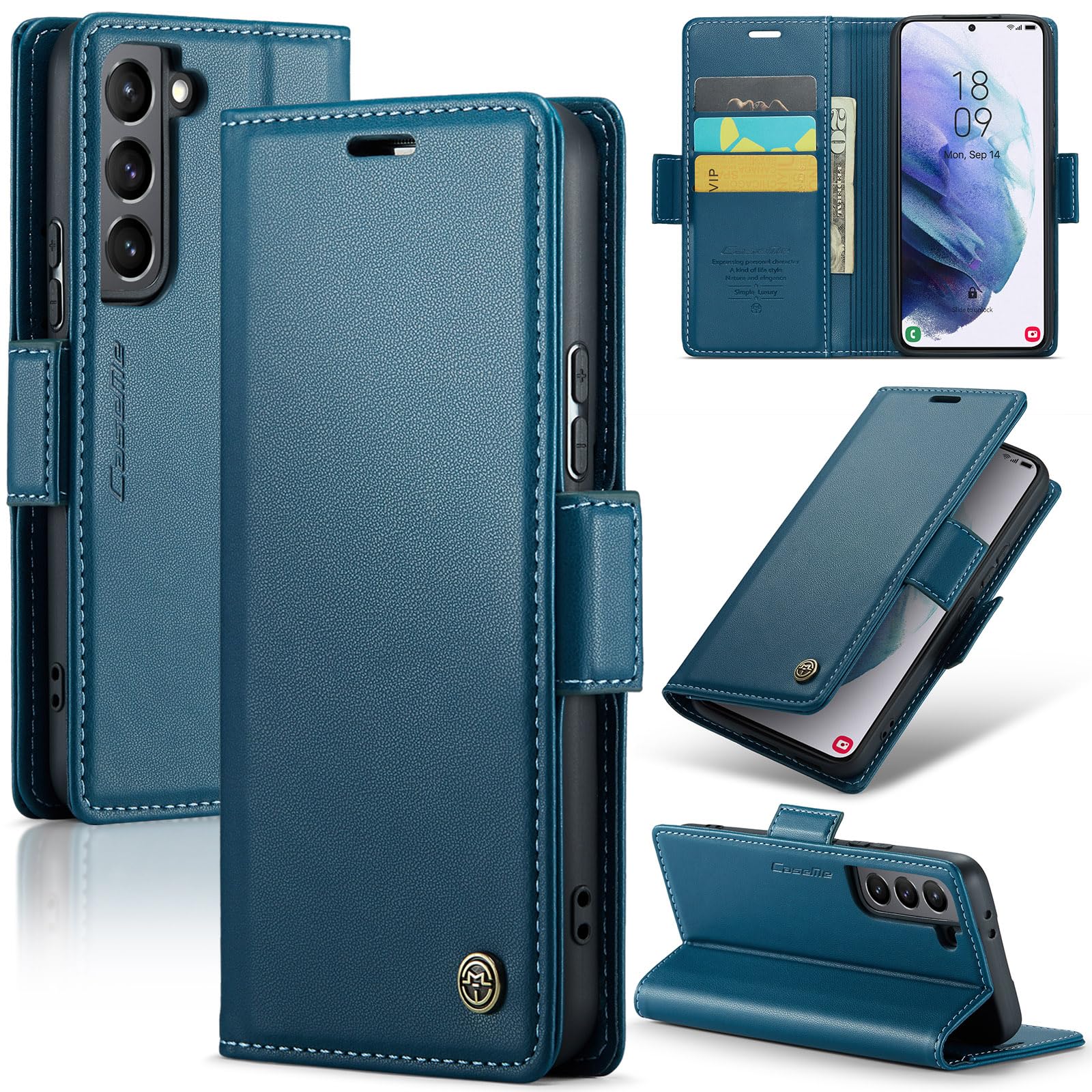 FCOZCKLOM Compatible with Samsung Galaxy S21 Plus Wallet Case with RFID Blocking Card Holder,Kickstand Flip Folio Leather Phone Case for Samsung Galaxy S21 Plus 6.7 inch (Blue)