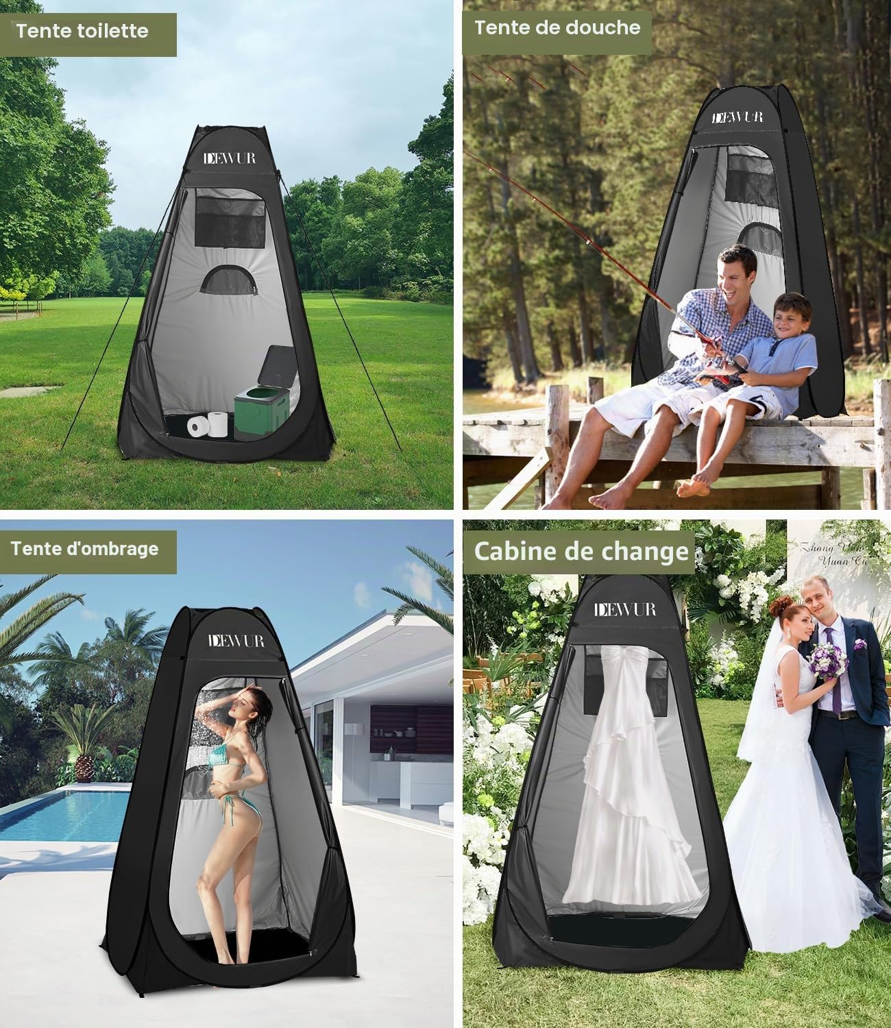 Dewur Tente de Toilette de Camping UV 50+ Tente de Douche Pop Up Tente de vestiaire intimité Toilettes vestiaires Tente de Rangement Mobile d'extérieur pour Camping et Plage avec Sac de Transport