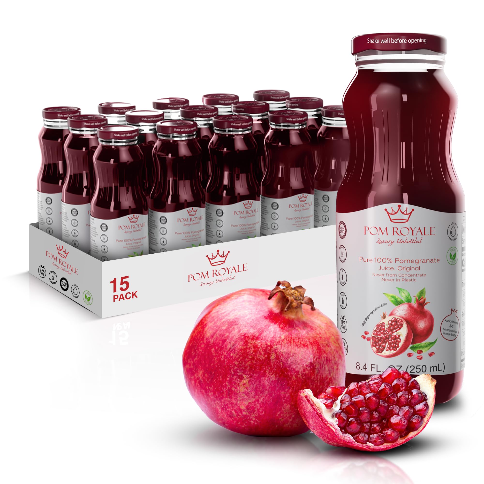 Pure Apple Juice, 8.4oz Glass Bottle (Pack of 12), Cold Pressed Juice, Not from Concentrate, Non-GMO, No Sugar Added, Gluten Free, Kosher Certified, Preservative Free — view 12