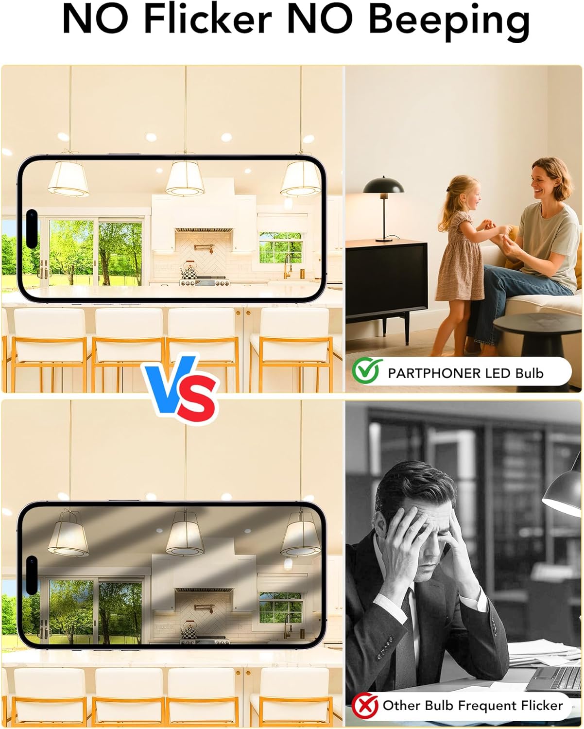 PARTPHONER Small LED Bulb 5W 40 Watt Equivalent Light Bulbs Night Stand Table Lamp Soft White 2700K LED Energy Saving E26 Medium Base for Home Light Lamp, Non-dimmable 4 Pack