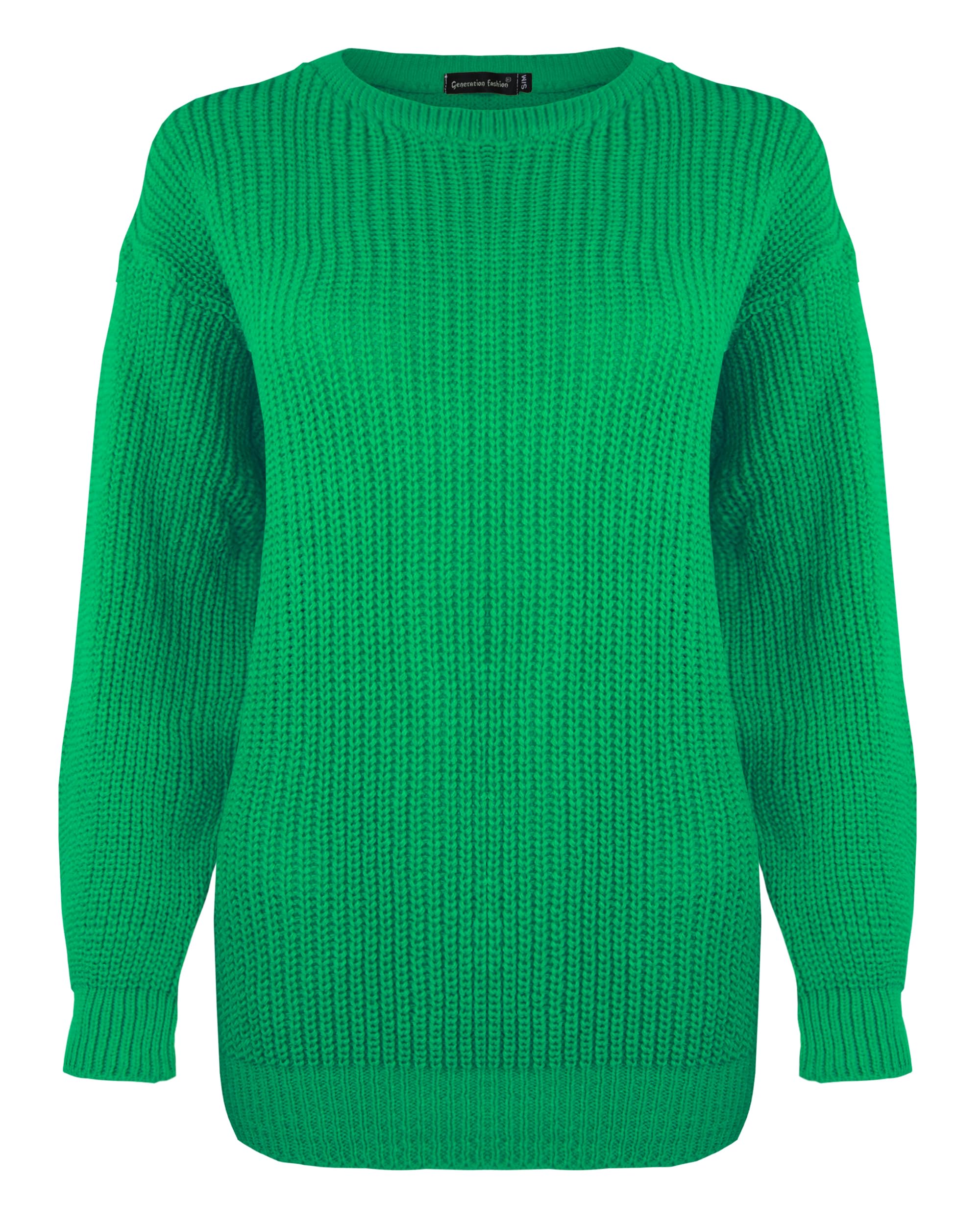 Generation Fashion New Ladies Women Long Sleeve Knitted Baggy Jumper Oversized Sweater Crew Neck Pullover Top[Jade,LXL]