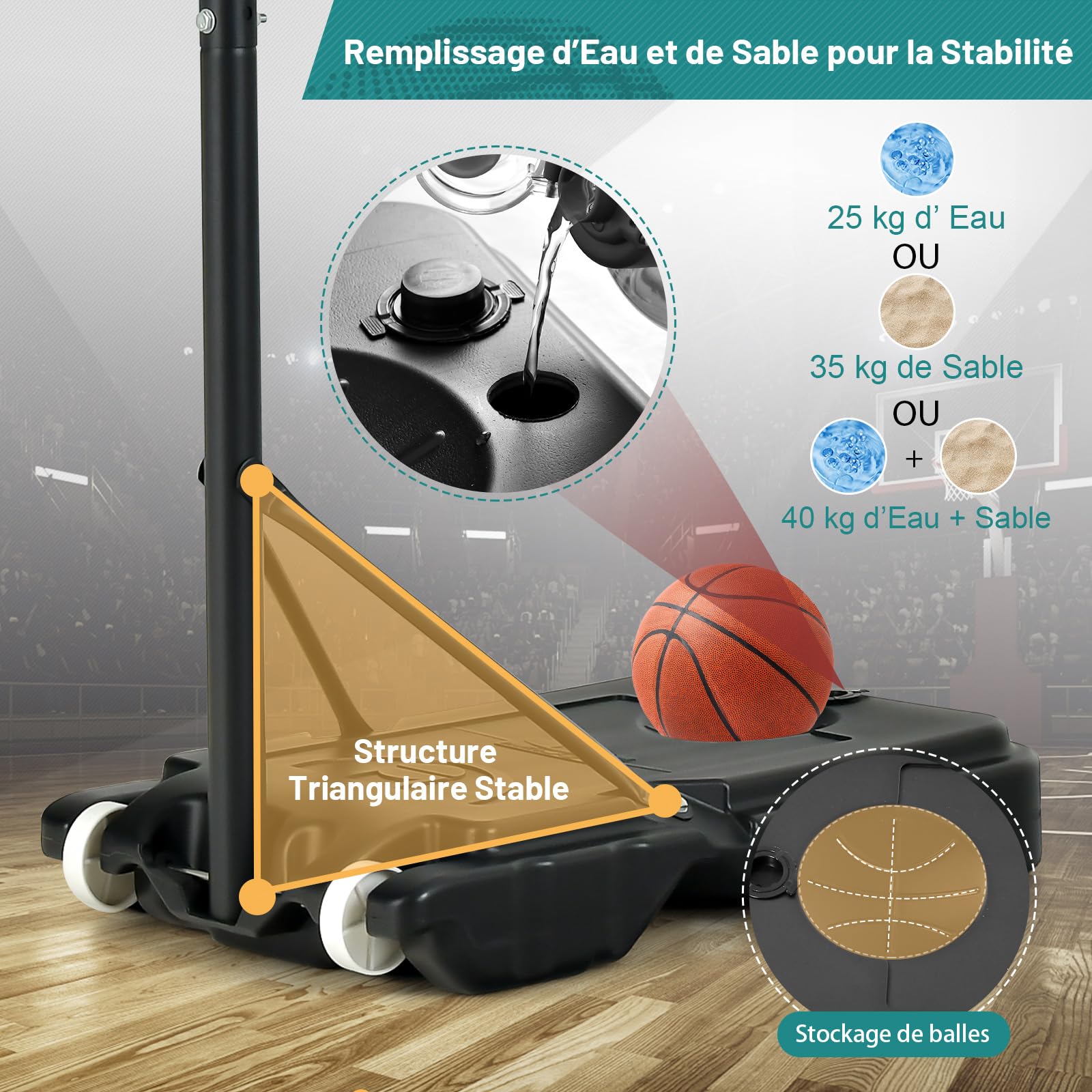 COSTWAY Panier de Basketball sur Pieds avec Hauteur Réglable 90-210 CM, Support de Basket à roulettes avec Base Remplissable Panneau en PE, pour Adultes ou Enfants 3 Ans+
