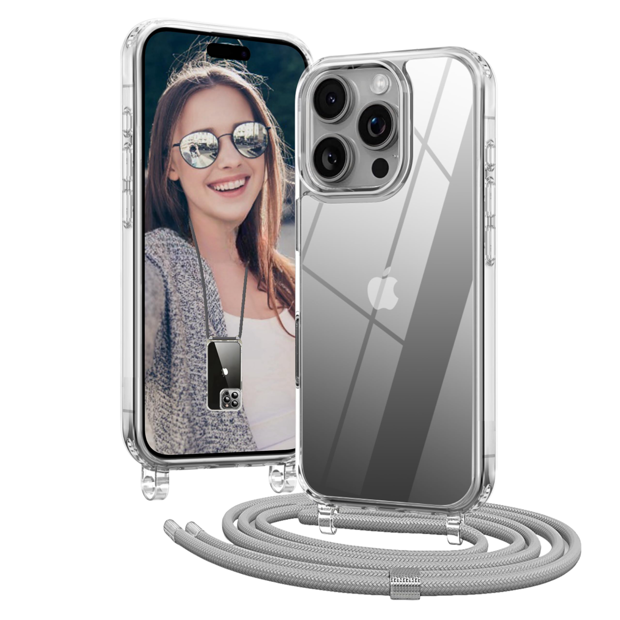 OLEPHY Handykette für iPhone Hülle mit Band, Necklace Handyhülle, Transparente Schutzhülle zum Umhängen [Verstellbarem und Demontage Umhängeband],