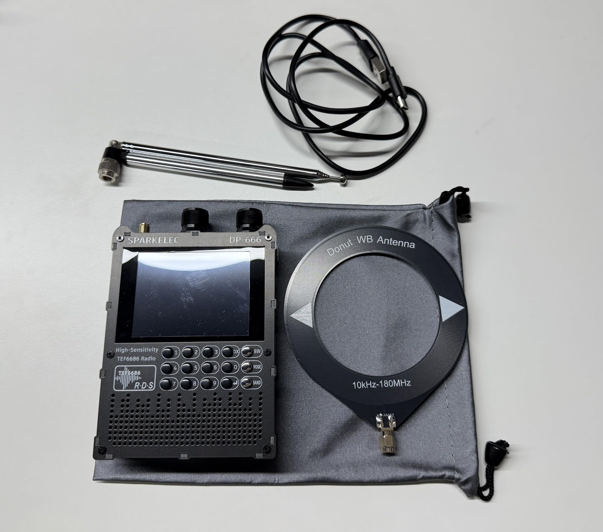 Raddy DP-666 Radio DSP Banda Completa Chip TEF6686, Receptor Profesional Am/FM/LW/MW/SW RDS, Pantalla Táctil 2,8" con Stylus, Batería 5000mAh, Antena Telescópica y Donut, Portátil Actualizable