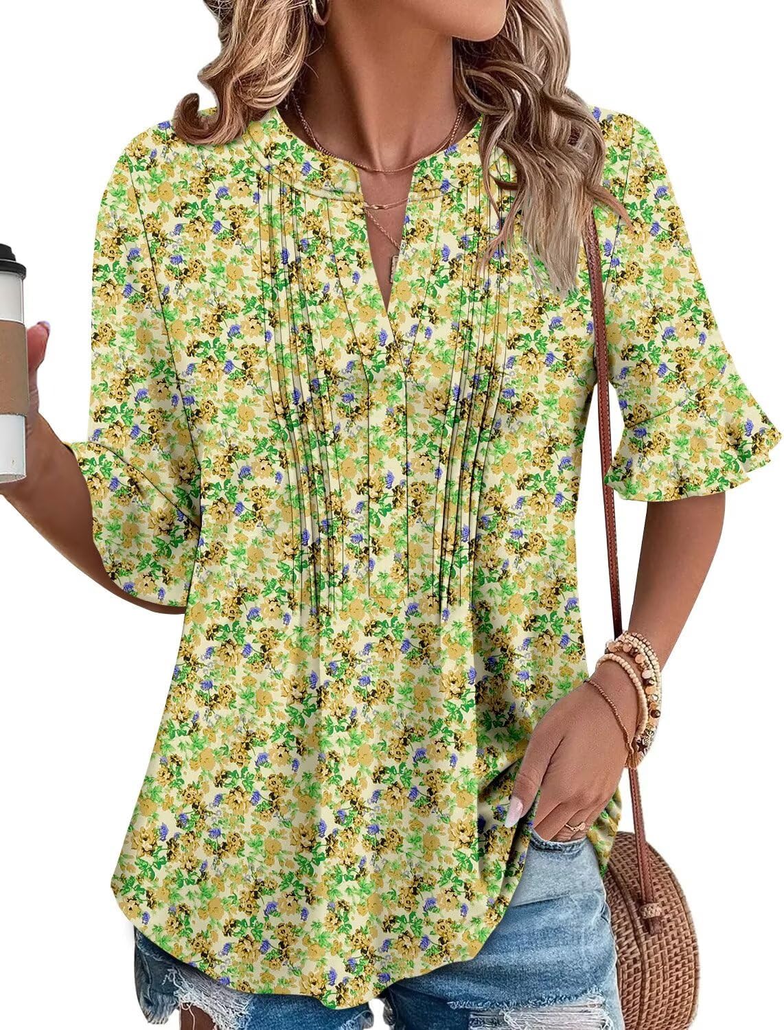 Magritta Womens Business Casual Tops Summer Fashion 3/4 Ruffle Sleeve T Shirts Dressy Casual Work Office Tunic Blouse - Image 4