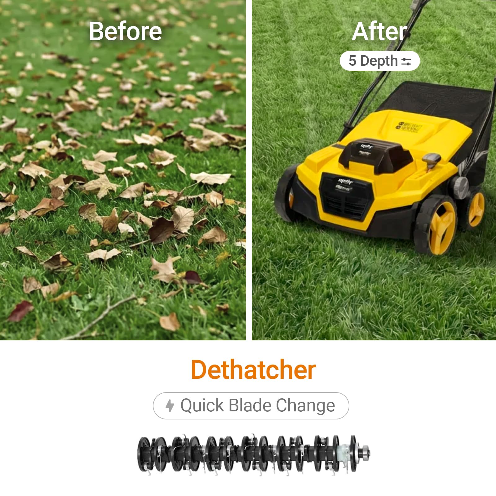 Dethatcher y escarificador eléctrico inalámbrico de 40 V, 38 cm, sin escobillas, compatible con batería Dewalt 20 V MAX (solo herramienta), con bolsa de recogida de paja de 12 galones, ajuste