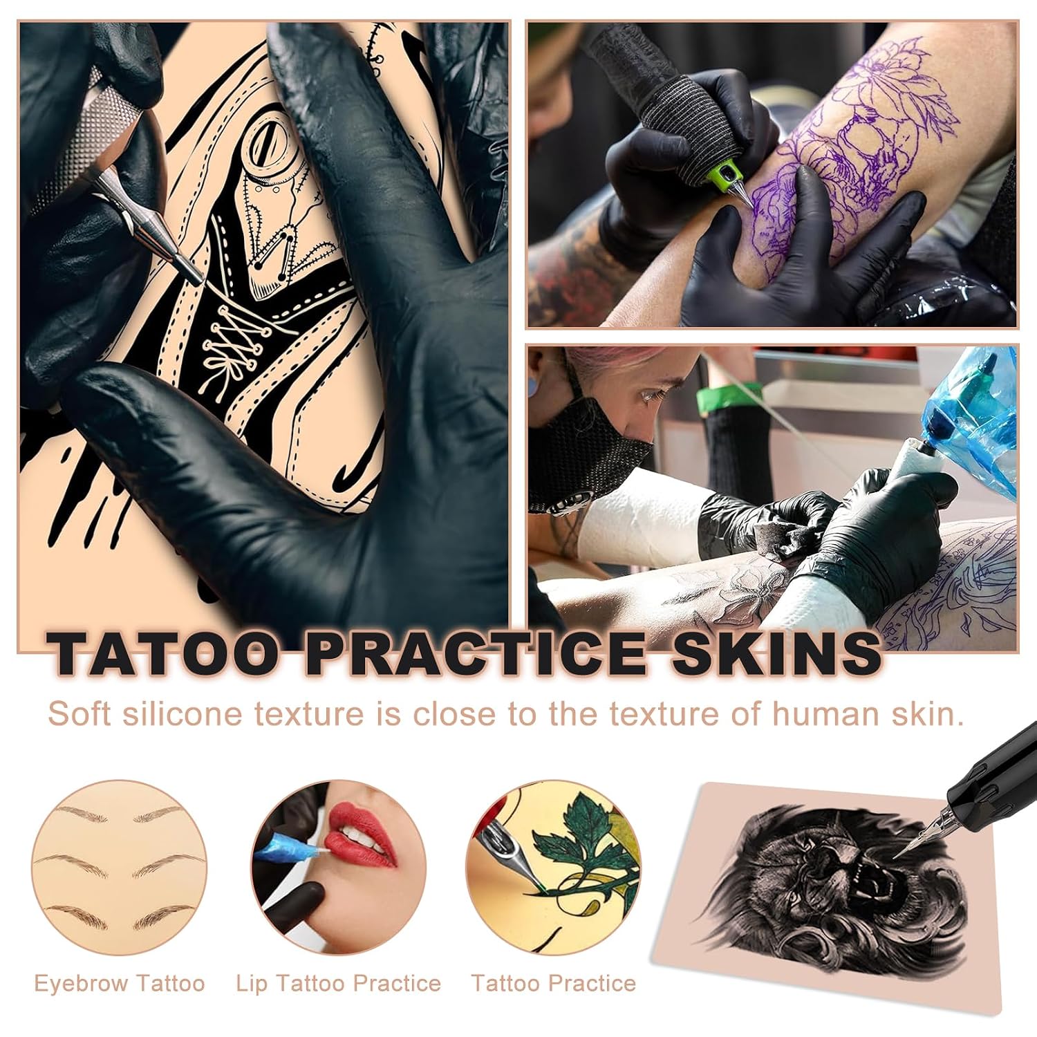 2MM Tattoo Practice Skin - Autdor 10Pcs Thick Tattoo Skins Double Sides 8x6in Fake Skin Realistic Tattooing and Microblading Eyebrow Practice Skins for Beginners and Experienced Artists
