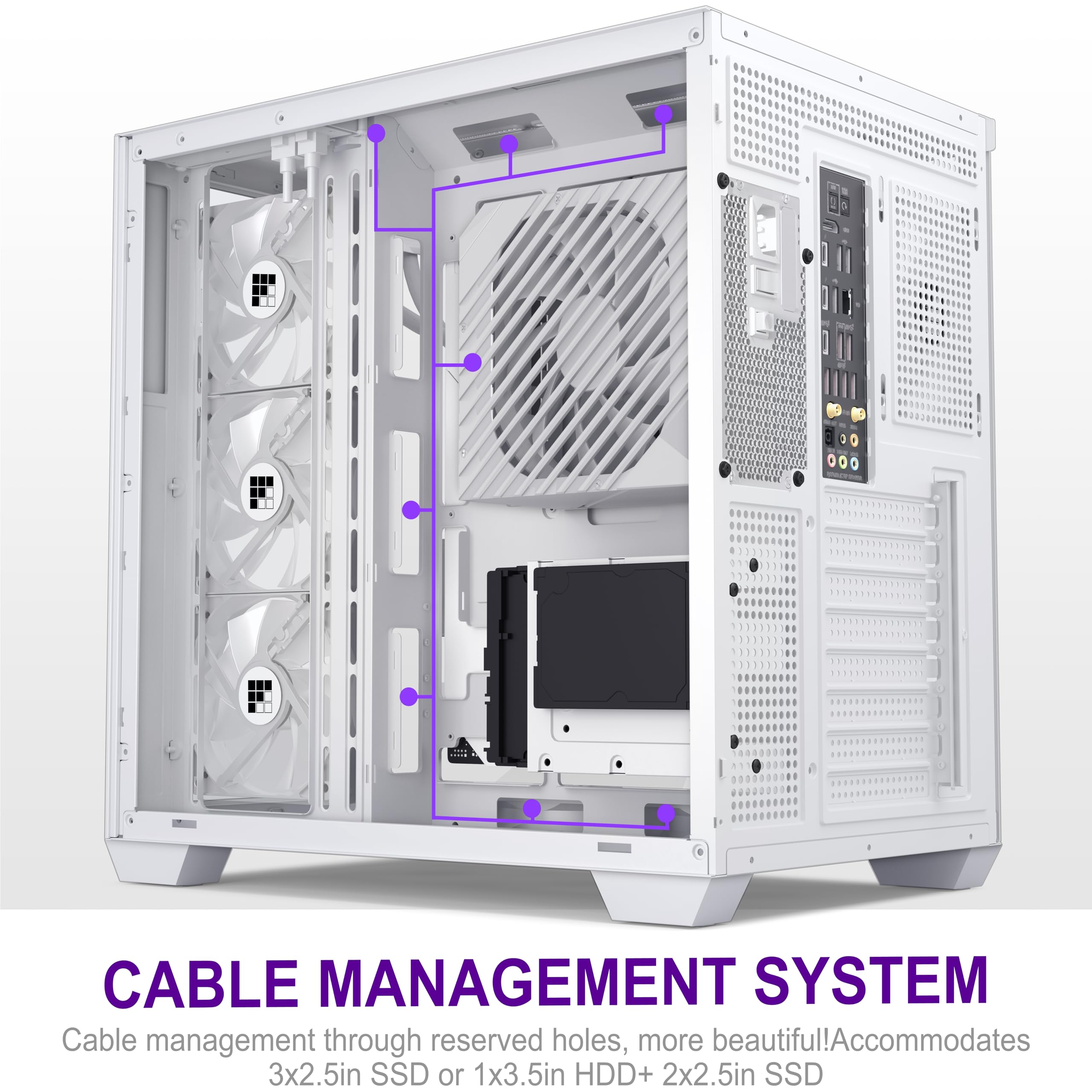 F300 PC Case - Pre-Installed 4 No RGB Fan, ATX Mid-Tower Gaming PC Case, 270° Panoramic Glass with Type-C, FOIFKIN (White)