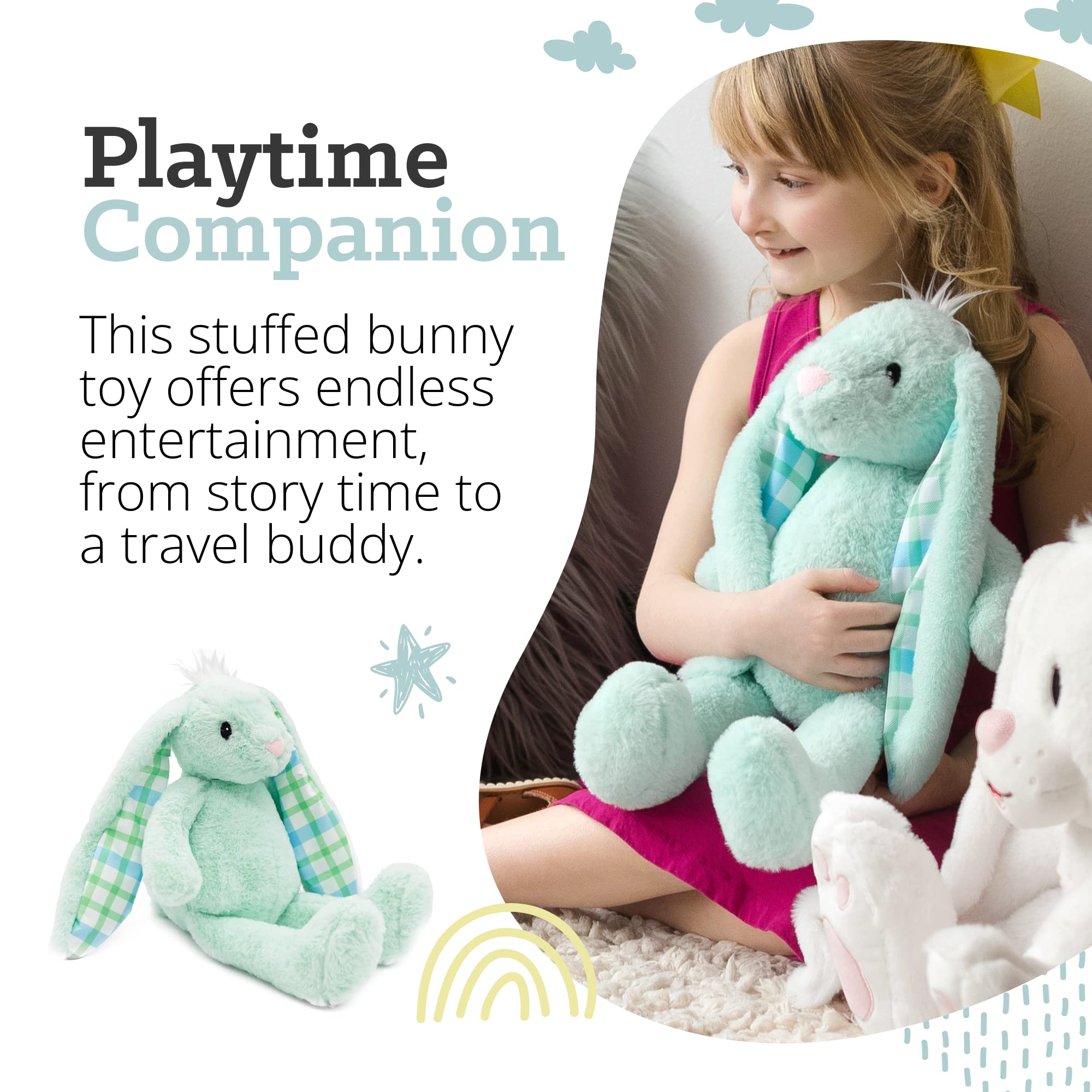 Plushible Easter Bunny Plush, Cuddly, Soft, Embroidered Stuffed Animal Toy for Newborns, Kids, Boys, & Girls, 14 Inch