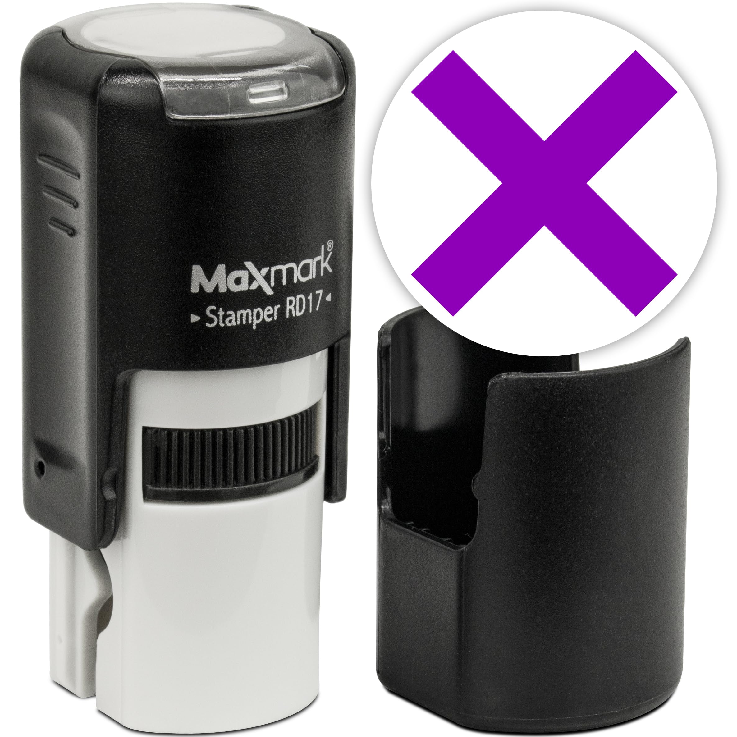 MaxMark Round Self Inking Emoji Stamp - X - Purple Ink