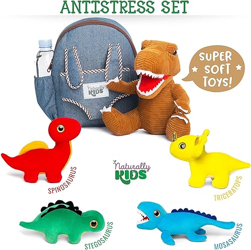 Miniatura 5 de Naturally KIDS Juego de juguetes de peluche de dinosaurio mochila de 4 W juguetes de dinosaurio para niños de 3 a 5 años mochila de dinosaurio con