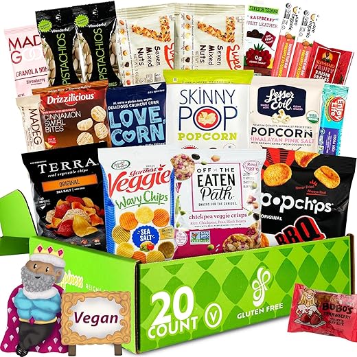 Christmas Snack Box | VEGAN Healthy Snacks Variety Pack [20 Count] Gluten Free Dairy Free Snacks Food Gifts | Gifts for Him, Her ,Family, Military, Clients COLLEGE CARE PACKAGE | Kosher, Non GMOGet Well Gift Baskets