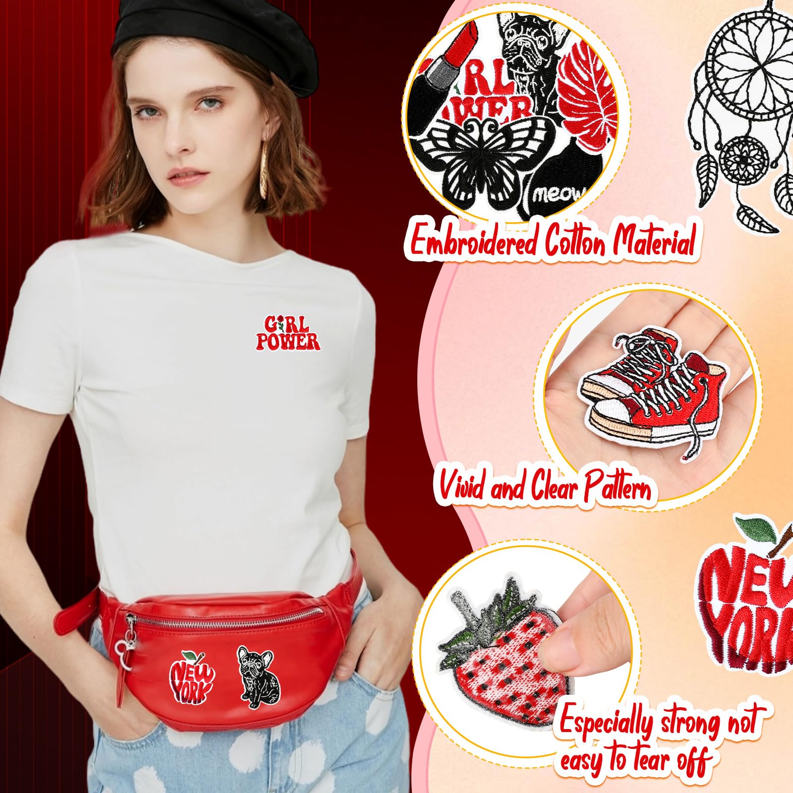 Set di 10 Toppe Termoadesive Rosso e Bianco per Carnevale di Colonia, Ideali per Abbigliamento, Jeans, Cappelli, Pantaloni e Accessori Fai Da Te - Toppe Facili da Applicare per Decorazione e Riparazio