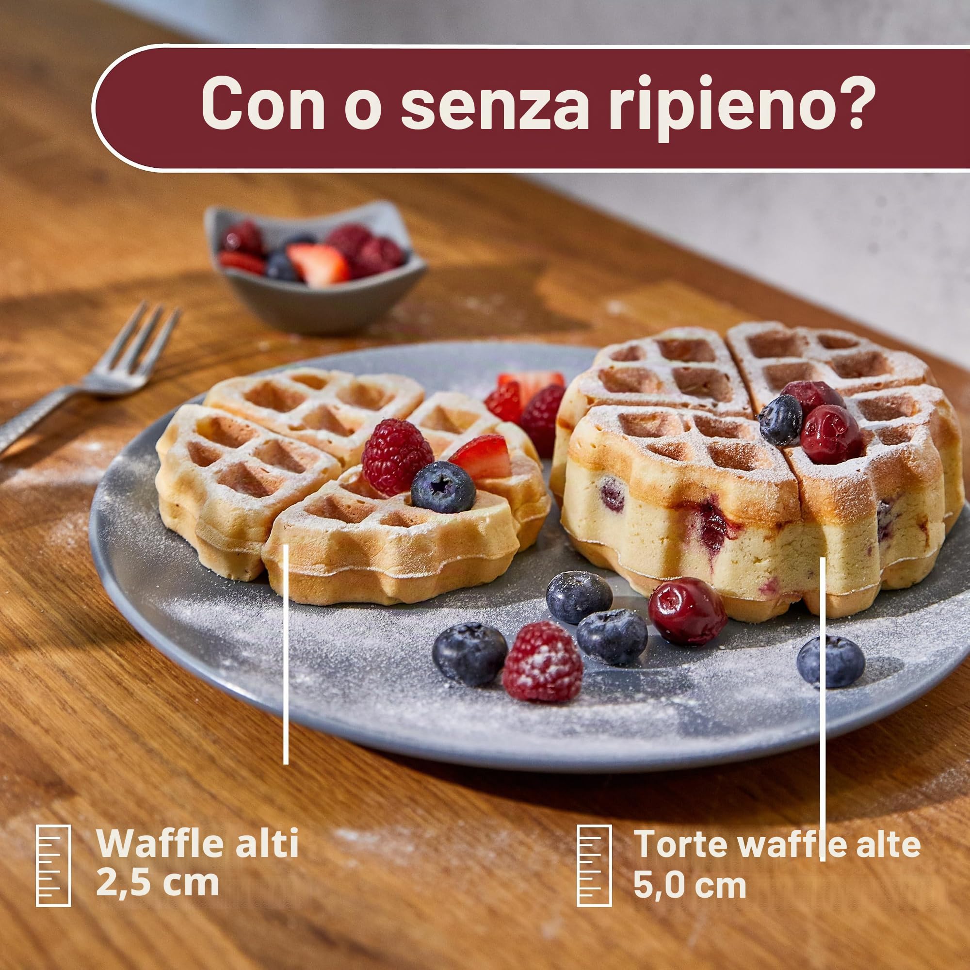 Cloer 6150 Waffle Pie Maker, Piastra per waffle per waffle ripieni, Mini waffle 11,5 cm Ø o con anello distanziatore per riempimento XXL, con rivestimento antiaderente, 800 W, nero