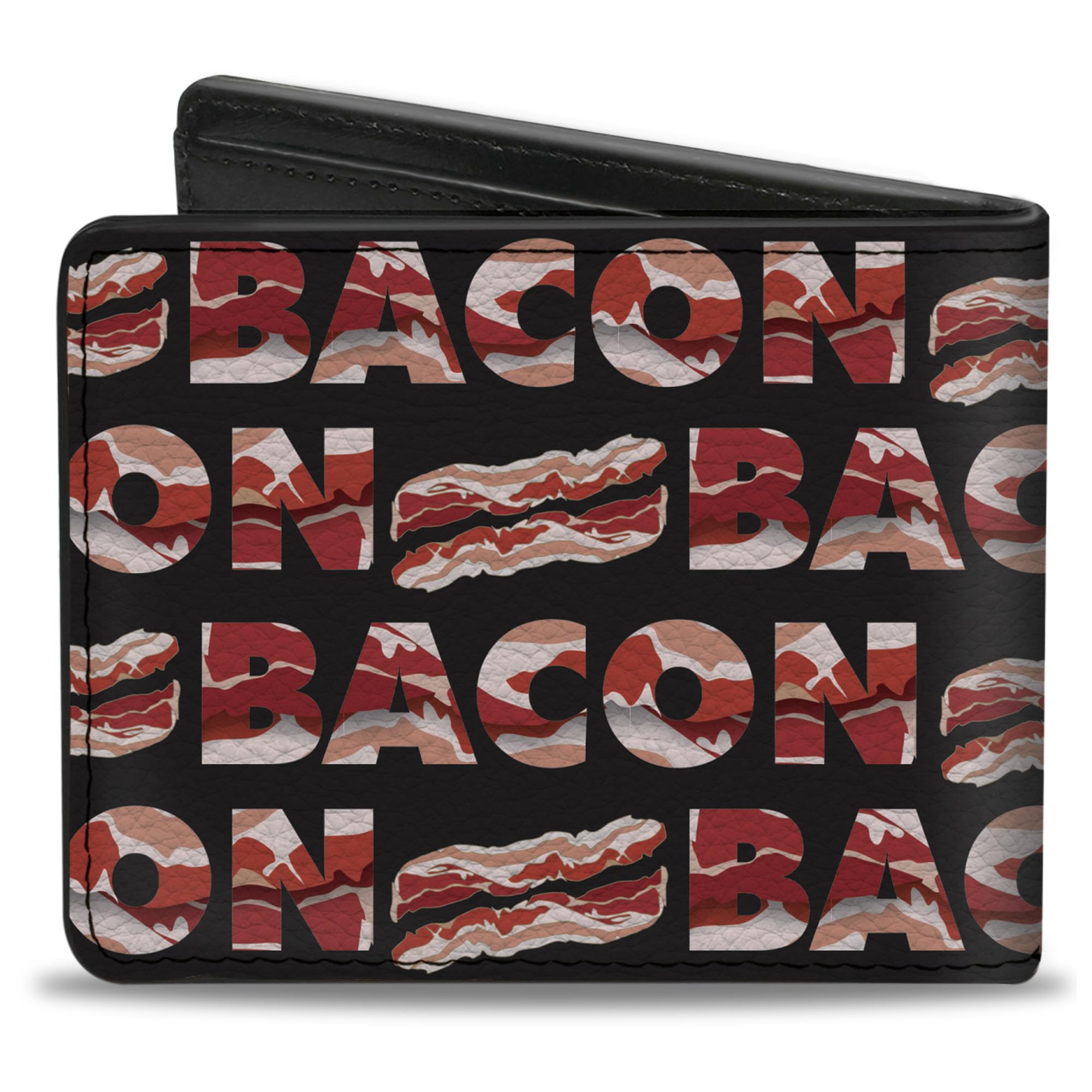Buckle-Down Men's Wallet, Bifold, Bacon Baseball Script, Vegan Leather, 4.0