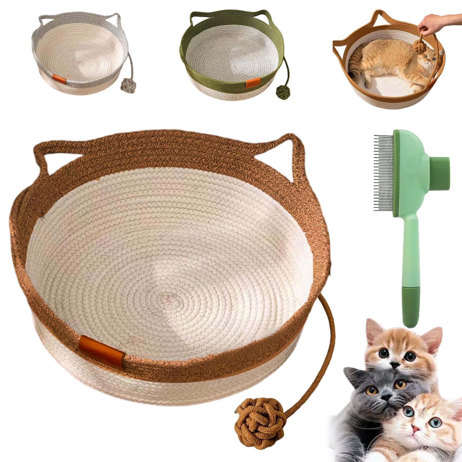 Stimulicat Cat Bed Rope Cotton, 2025 New Handwoven Instinct Basket for Cats, Breathable Durable Cat Scratch Pad Bed with Toy Tail, Washable Easy to Clean, for Small & Large Cats & Dogs (Medium-02#)