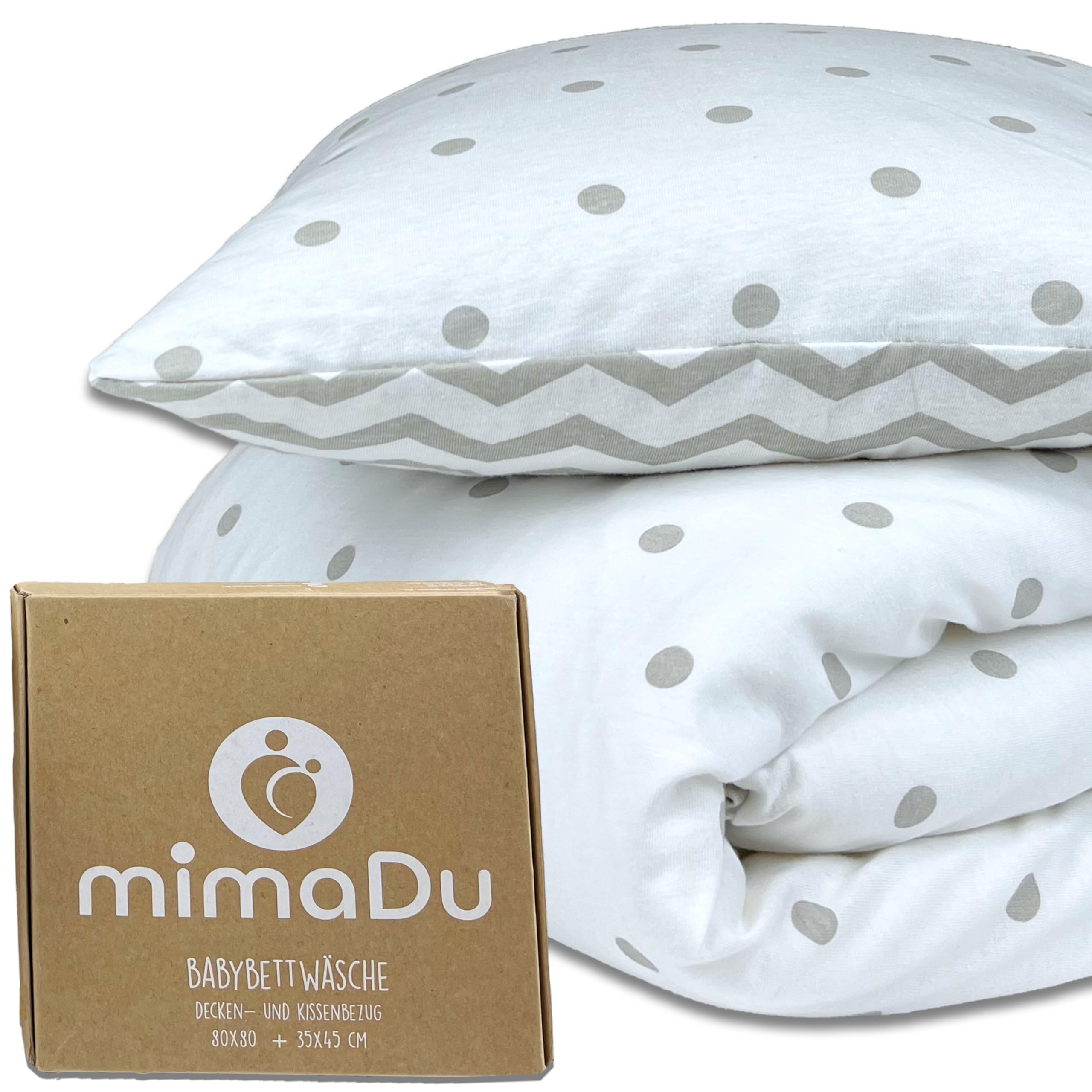 mimaDu copripiumino lettino neonato copripiumino lettino con sbarre copripiumino culla | set di biancheria da letto per bambini | 100% cotone Oeko Tex (80x80+35x45cm Grigio A Pois Zigzag)