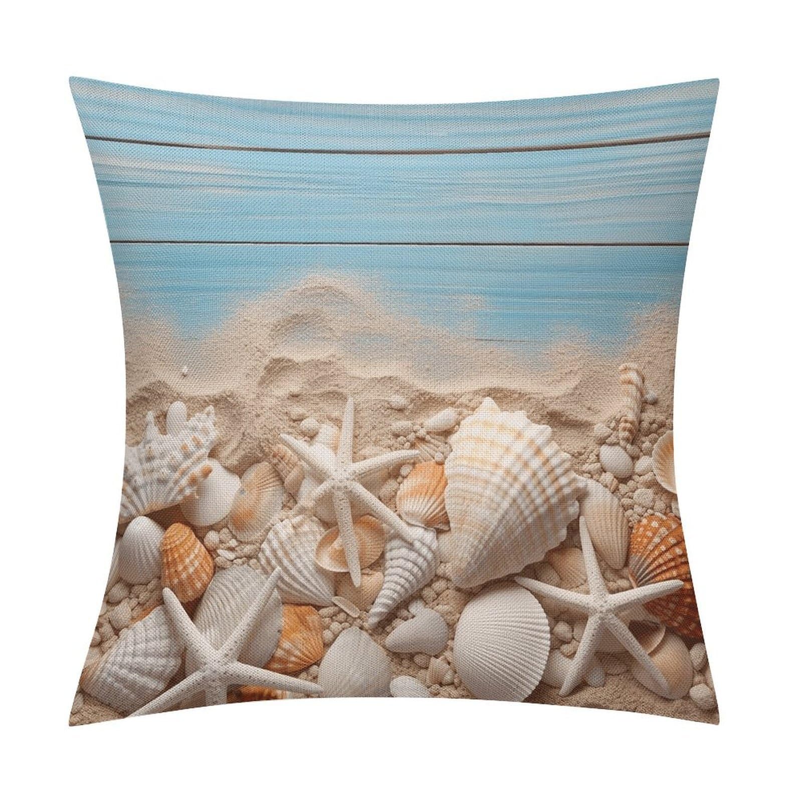 Adfgyerh Style Sea Shells And Starfish Pillow Covers Soft And Comfortable Invisible Zipper ，Home Decor 18X18 Inch Edging Technology，Throw Pillow Covers For Couch Sofa Bedroom Living Room.