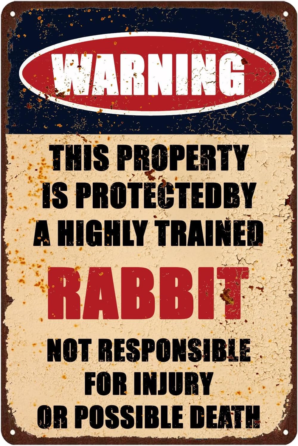 Anceky Funny Metal Tin Sign Warning This Property Is Protectedby A Highly Trained Rabbit, Vintage Signs Garage Decor, Home Kitchen Wall Decor Farmhouse 12x16 Inch