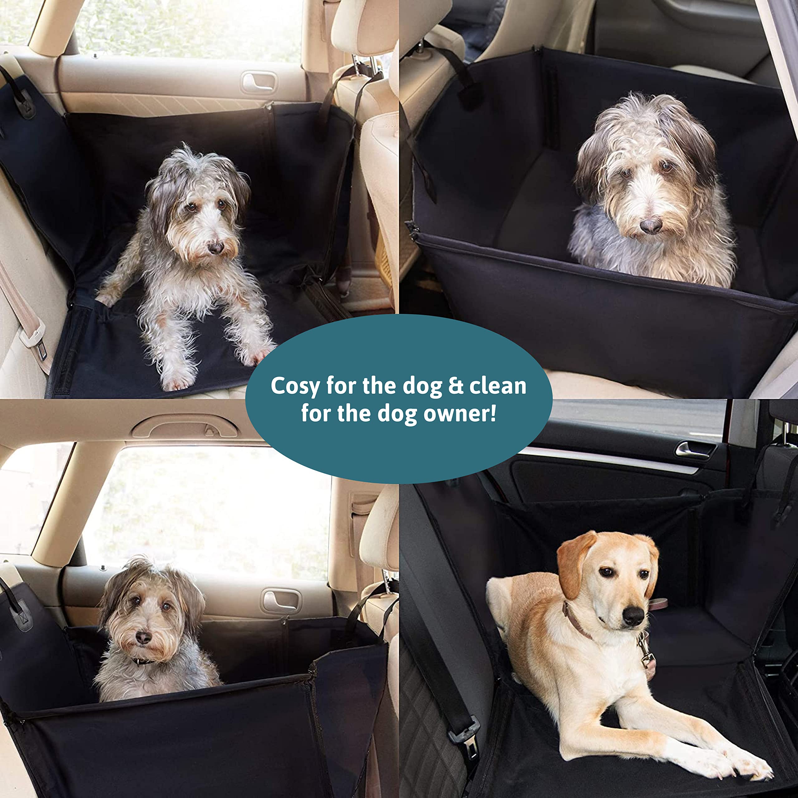 Asiento para Perros para Asiento Trasero - 60X53X35Cm - Robustas Varillas De Fibra De Vidrio - Ajuste Universal para Todos Los Coches - con Cuenco Bol Plegable