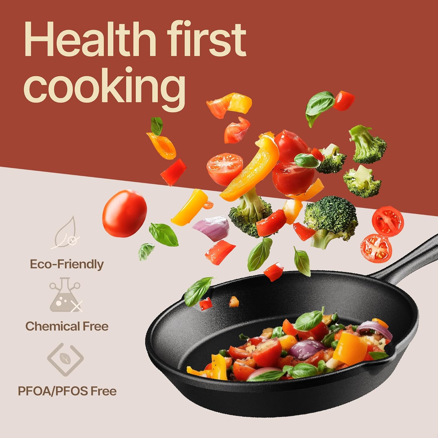 Bakken Pre Seasoned Cast Iron Skillet with Glass Lid & Silicone Handle,10" Frying Pan for Stove, Oven, Grill & Induction, Even Heat Distribution, Versatile All-Purpose Cookware for Searing & Frying - Image 6