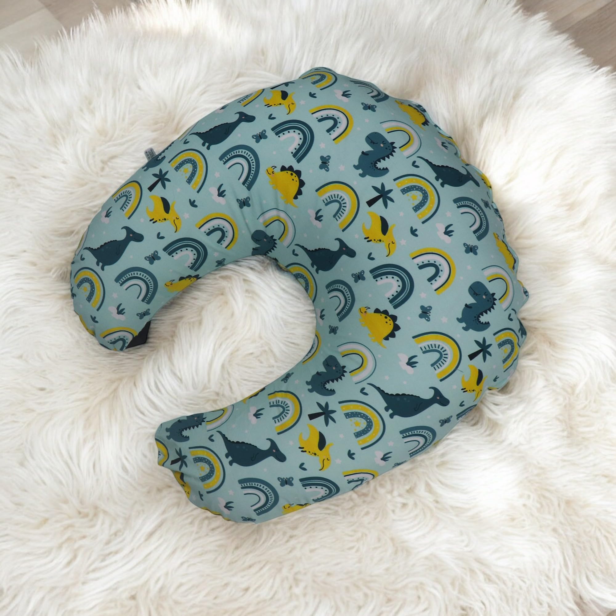 Kradyl Kroft 5in1 Baby Feeding Pillow with 100% Cotton Removable Cover | Breastfeeding Pillow | Nursing Pillow with Belt and Hoop (Teal Dinos) 2