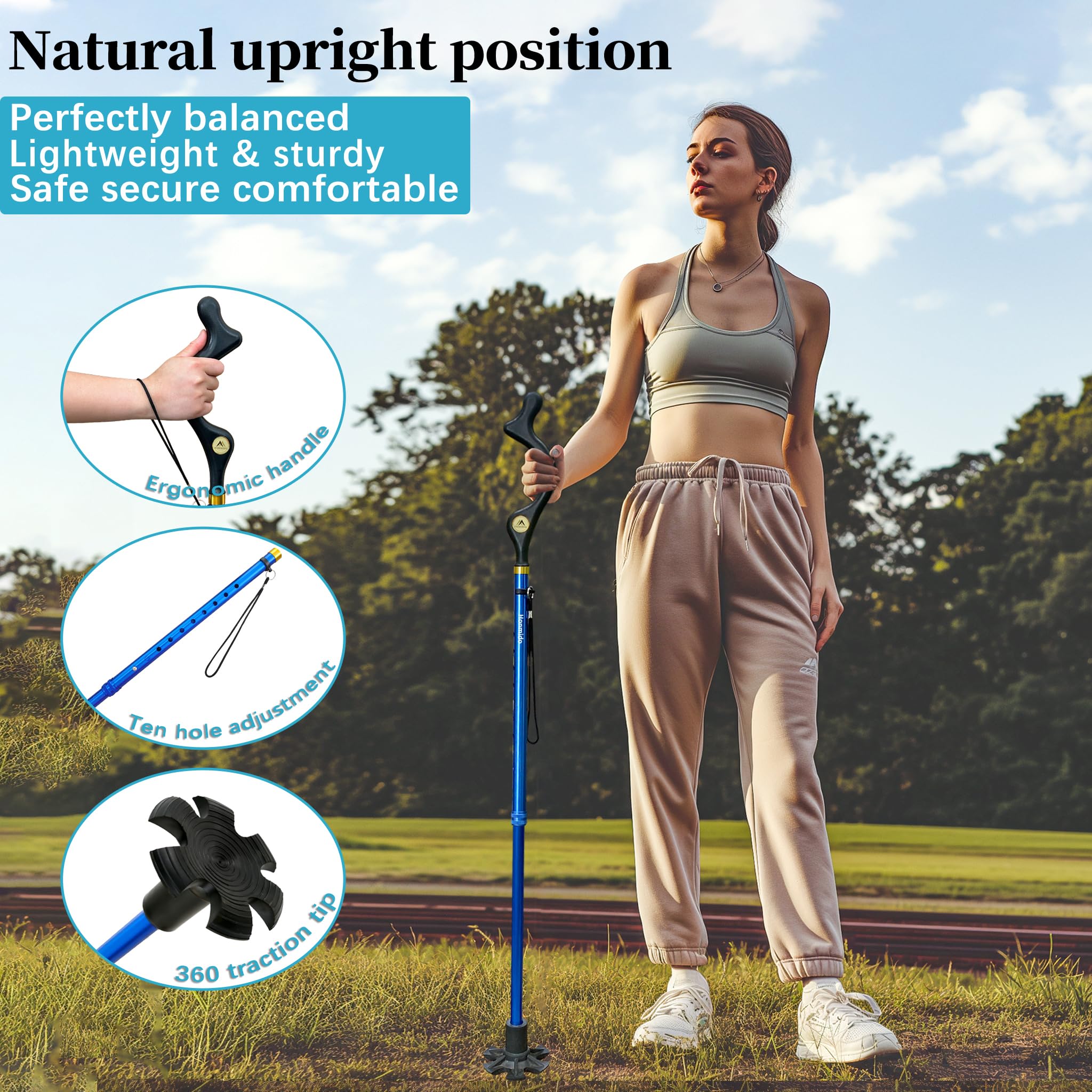 Walking Sticks Foldable for Men & Women Seniors for Balance,Self Standing Folding Cane,Height Adjustable Anti-Slip Lightweight Alloy Walking Stick Collapsable for Travel Mobility Aid (blue) - Image 2