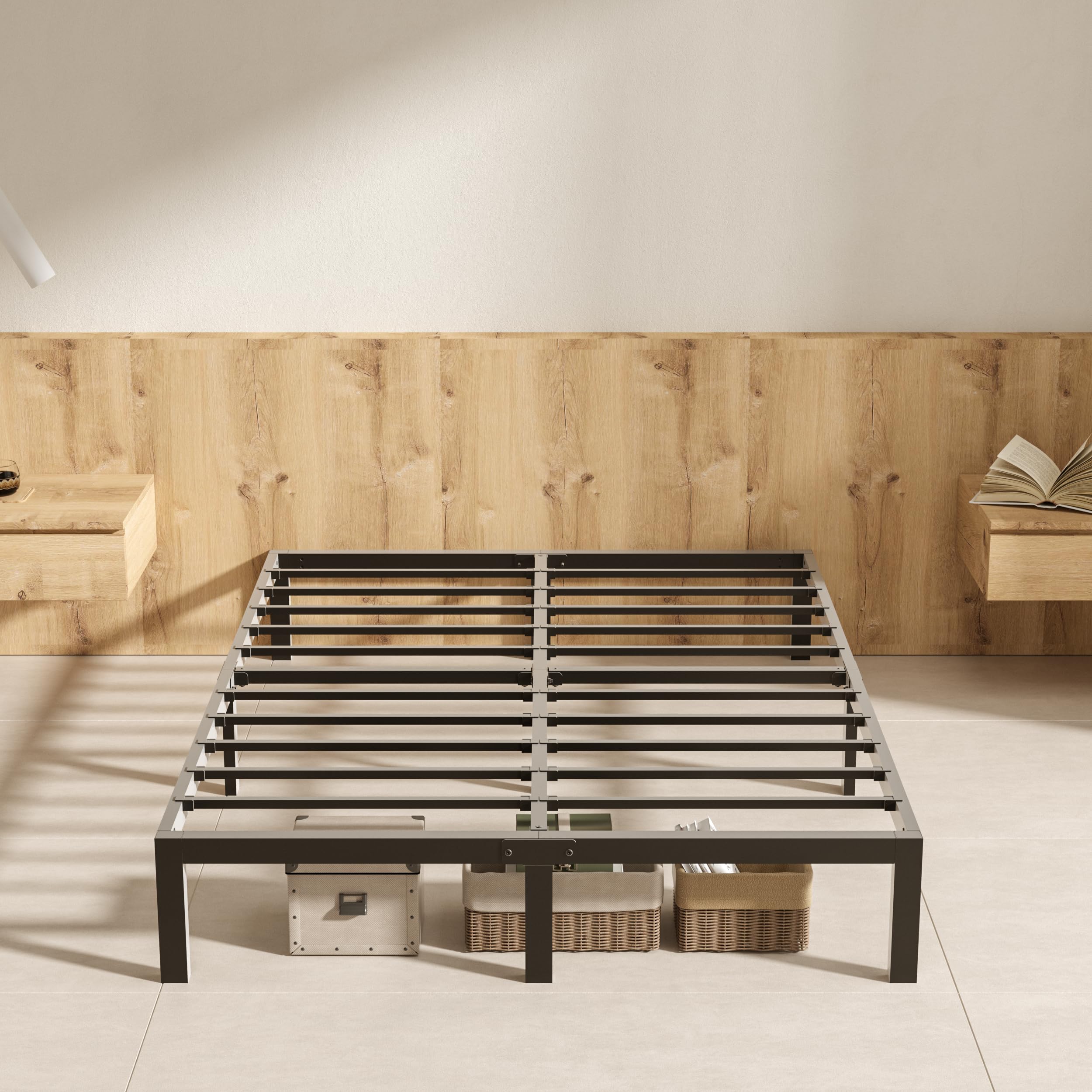 DEWINNER Cadre de Lit 160x200 avec Sommier | Sommier 160x200 avec Pieds | Cadre en Métal | Hauteur de 36cm | Espace de Rangement au Dessous | Montage Facile | Lit Deux Places