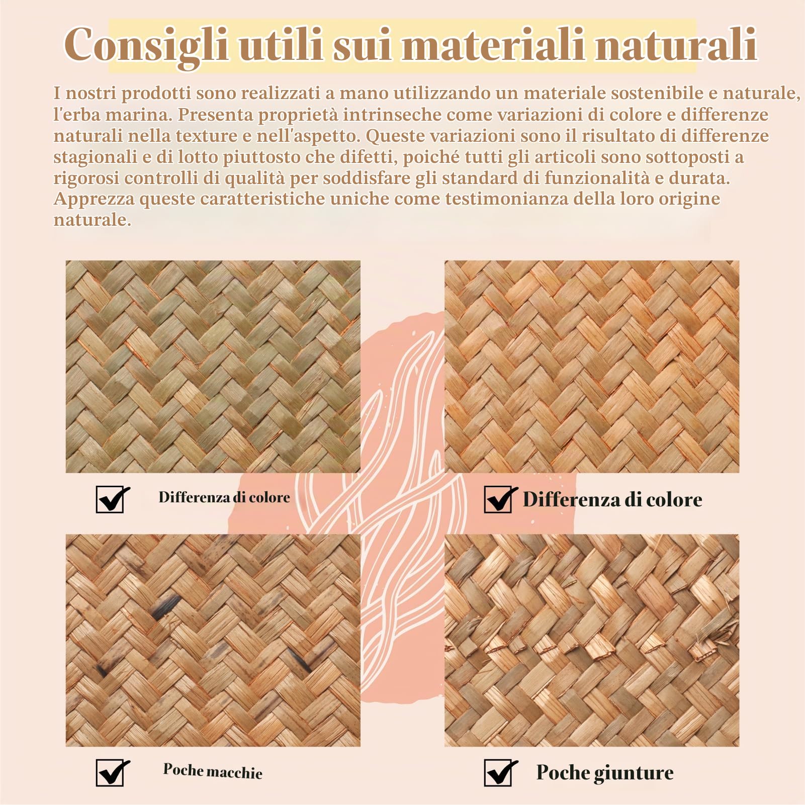 6 pezzi rettangolari Tovaglie singole di Alghe Marine Naturali, 43 x 30 cm, Sottopentola Singola Rattan Vimini Tovagliette Trecciate per la Tavola della Cena