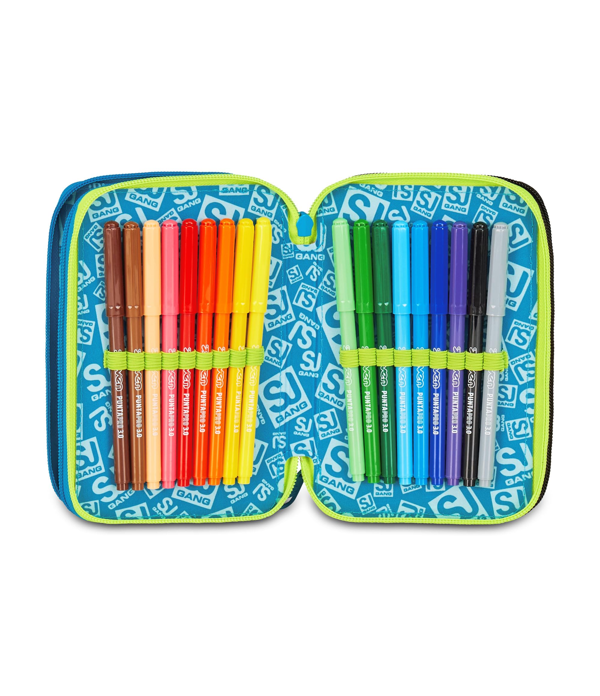 Astuccio Scuola 3 Zip Led Look Blu Portapenne Triplo Scomparto Completo