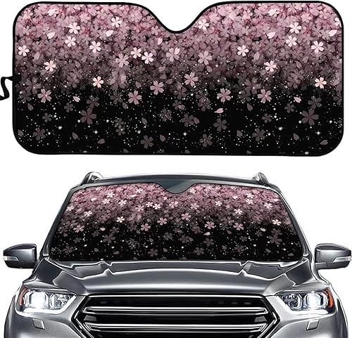 Showudesigns Sakura - Parasol para parabrisas de automóvil para mujer, diseño floral de cerezo negro y rosa, parasol para ventana delantera, ajuste