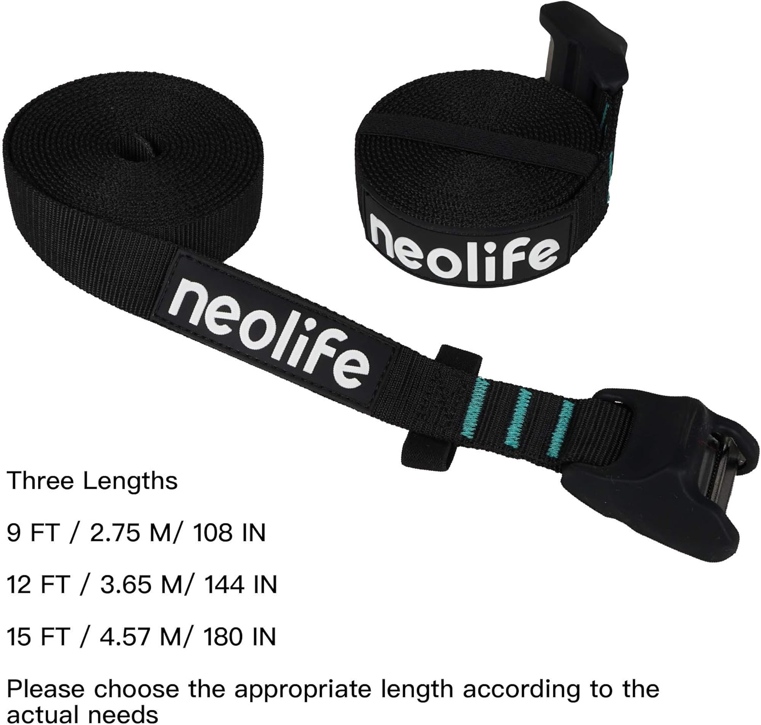 Premium 'No Scratch' Silicon Tie Down Cam Straps for Surfboards, Kayaks, SUP Paddleboards, Canoes, Snowboards 9/12/15 Ft (Pair)