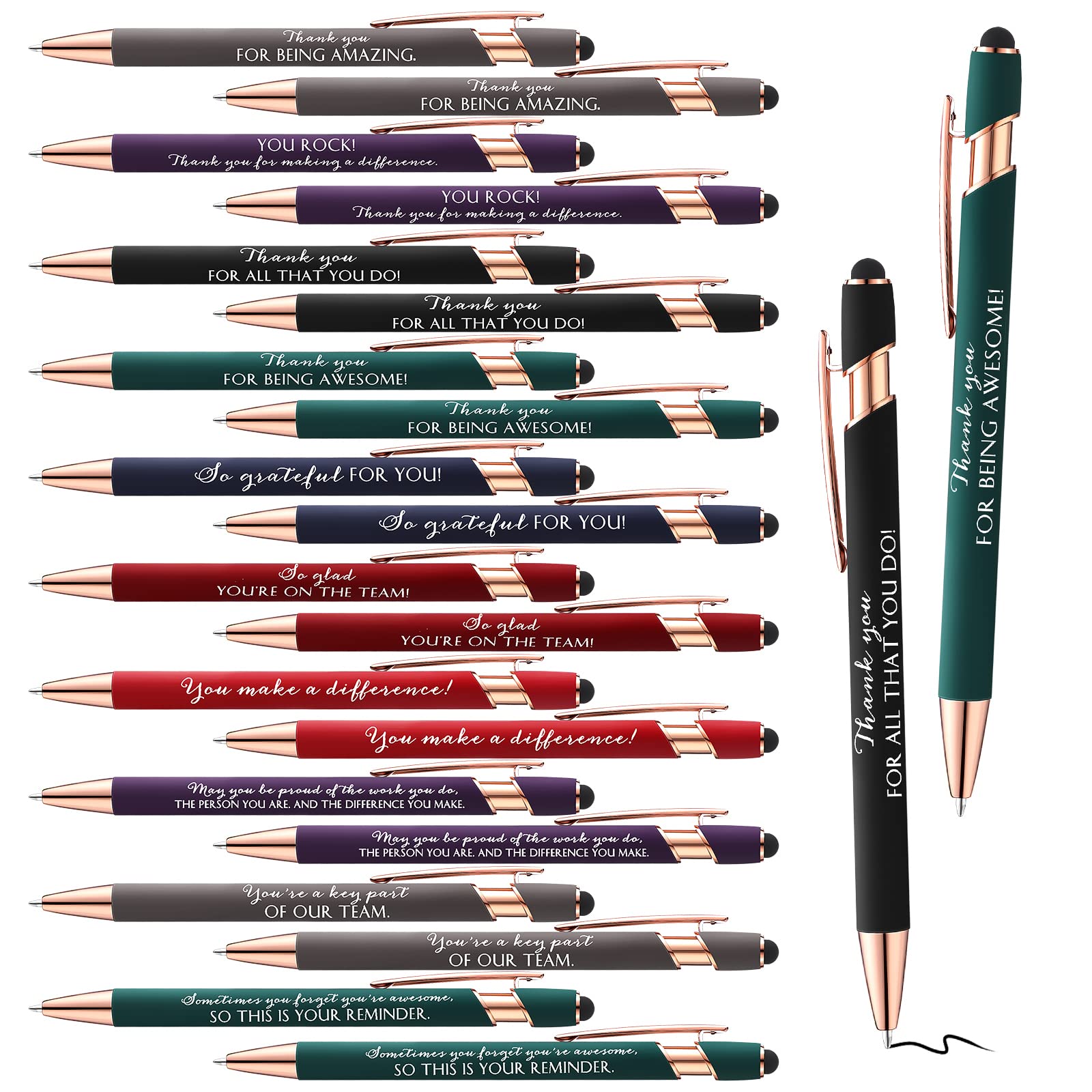 Fuutreo Inspirational Pens Bulk Thank You Gifts Motivational Quote Screen Touch Black Ink Ballpoint Pens for Employee Coworkers Team Appreciation